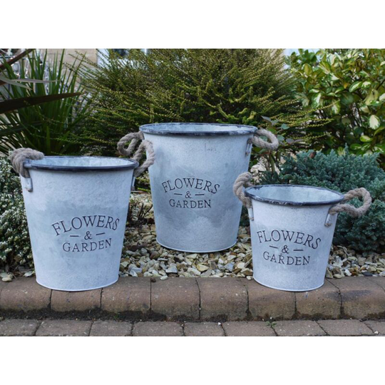 Unique-home-furniture - Garden Planters Pot Vintage Flower Herb Bucket Set 3 Rustic Metal Bucket Box