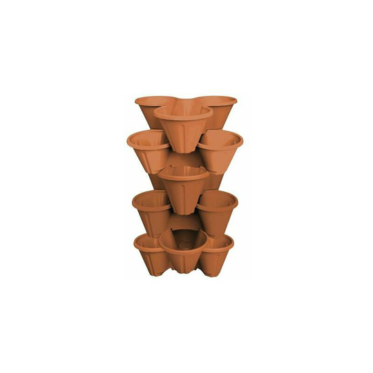 Viss - 6 x strawberry planter -stacked in trios - garden plants plastic pot -terracotta