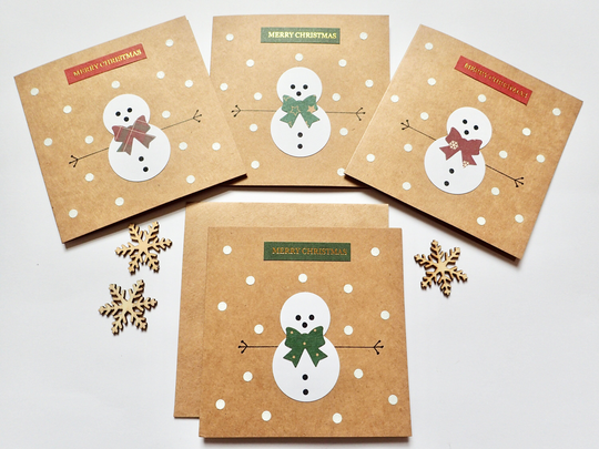 Handmade Pack Of 4 Snowmen Christmas Cards - Seasonal Homemade Xmas Festive Snowmen Mini Card Set