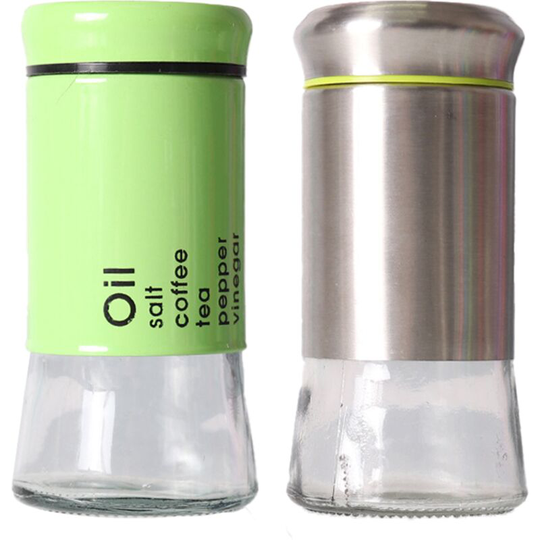 Fvbjd - Kitchen glass seasoning bottle barbecue pepper powder sprinkler bottle floor stall salt monosodium Green + silver without letters