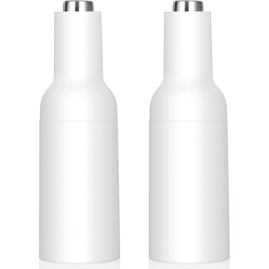 Automatic Gravity Salt and Pepper Grinder,Electric Ceramic Core Mills Shaker, Black and White 2pcs white