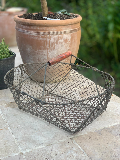 Lovely Antique French Wired Harvest Basket Storage Kindling