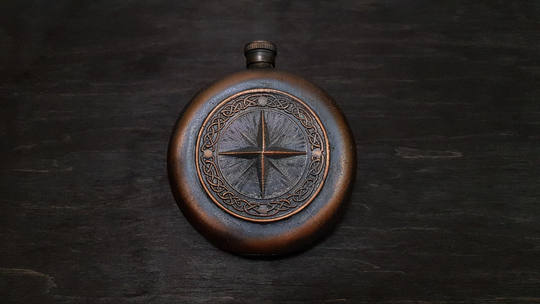 Wind Rose Pirate Ship Custom Hip Flask For Brass Compass Or Lovers