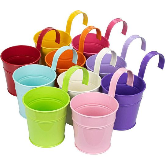 LangRay Colorful Iron Hanging Flowerpot Flower Pots Balcony Garden Plant Metal Flowerpot Bucket Flower Brackets - 10 Random Colors