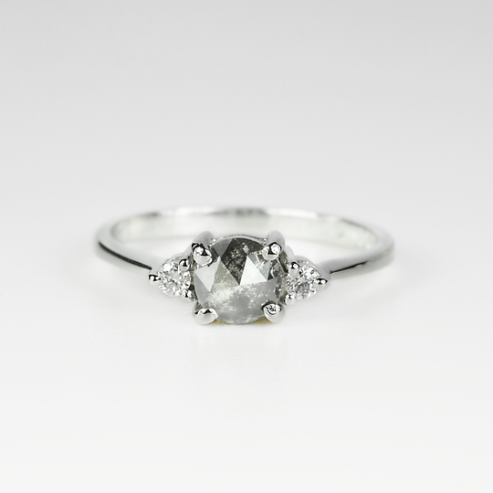 Salt & Pepper Diamond Ring|Dainty Engagement Ring|Art-Deco Ring|White Gold Ring
