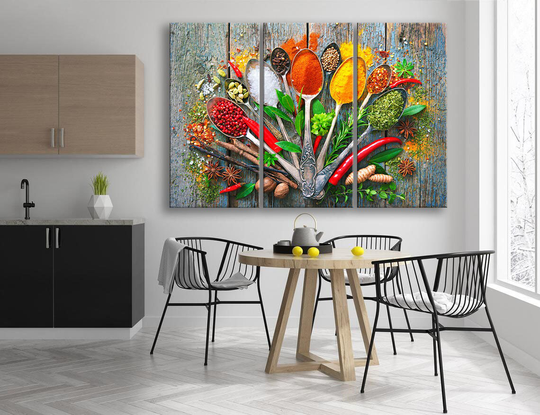 Kitchen Wall Decor Herbs & Spices Canvas Print Dining Room Art Modern Kitchen Spices Large