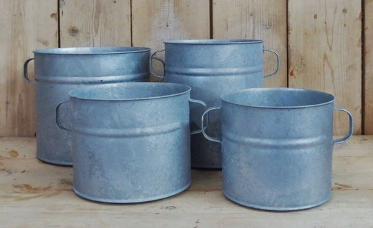 Large Round Zinc Barrel Planter, Dolly Tub, Rustic Grey Metal Plant Pot W/Handles - Rust Proof Waterproof Tubs Olive Tree Tub