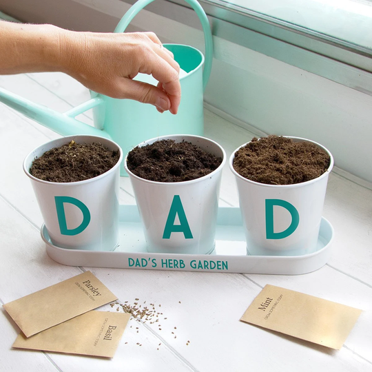 Personalised Plant Pot With Tray, Set Of 3 Flower Pots For Dad, Herb Granddad's Gift, Gardening Gift Him, Custom Father's Day