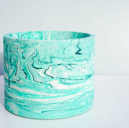 Handmade Green And White Marble Plant Pot