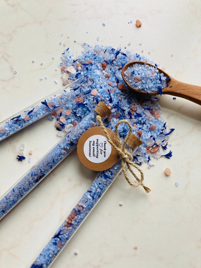 5Pcs Cornflower Bath Salt Test Tubes, Bath Soak Tea Favors, Blue Wedding Guest Favor, Personalized Thank You Gift, From My Shower To Yours