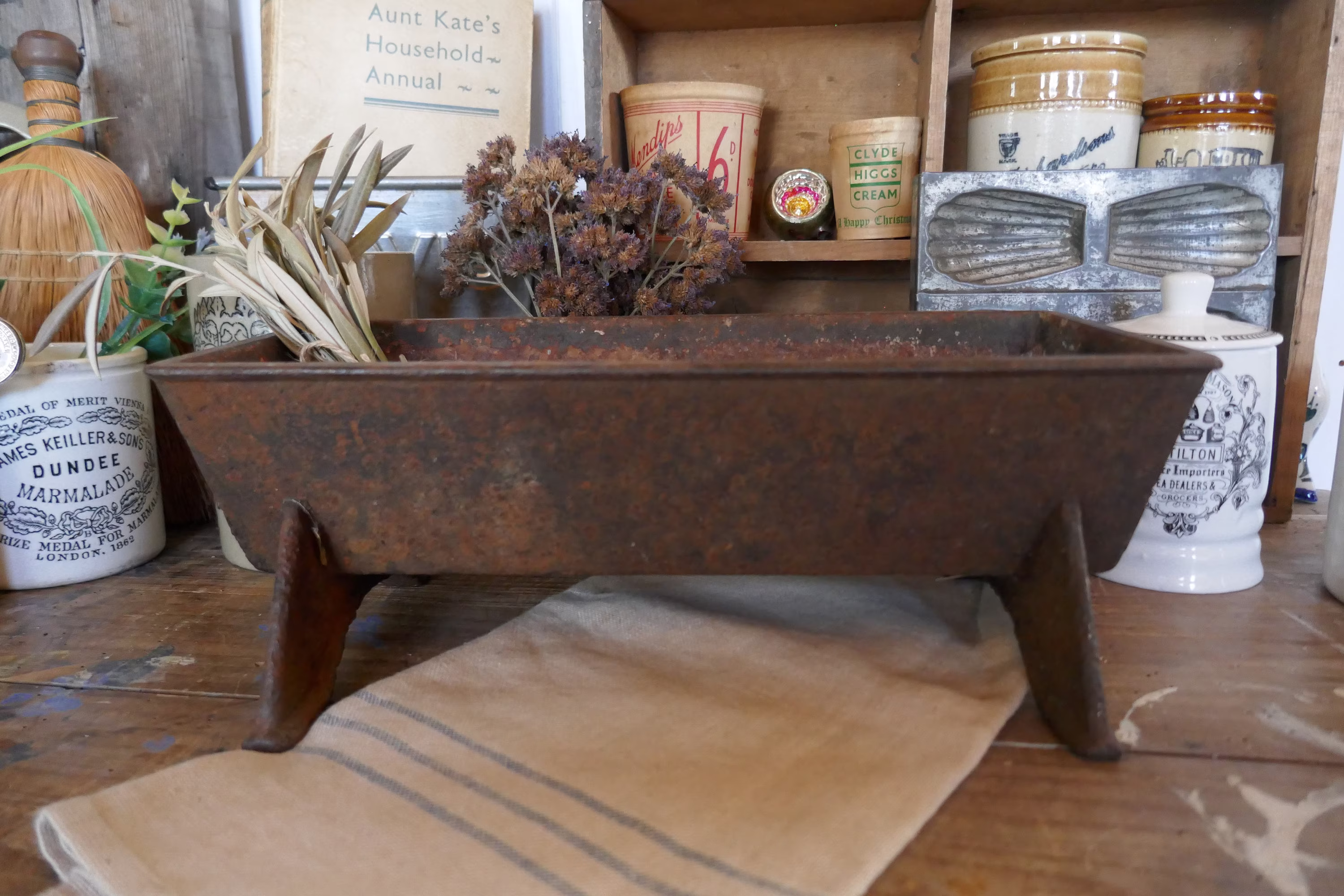 Antique Cast Iron Planter - Herb English Indoor House Plant Pot