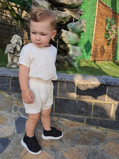 Baby Shorts Suit, Summer Clothes, Boho Organic Cotton, Muslin Fabric, Gots Certificate, Natural Dyed Cloth, Unisex Kids