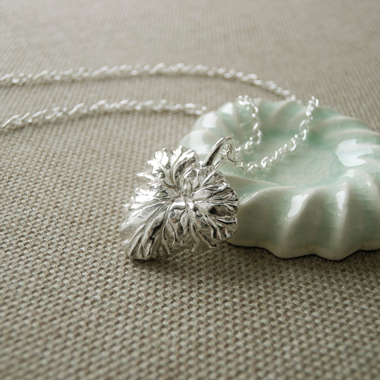 Apple Scented Geranium Leaf Pendant Necklace - Pure Silver Real Pendant, Herb Jewelry, Gift For Her