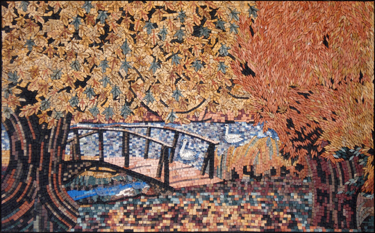 Colorful Tree Art - Lake View Bridge Art Autumn Season Blooming Tree Decal Beautiful House Warming Gift