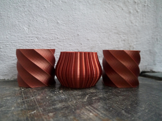 Set Of Three Mini Plant Pots - Based Plastic Eco Copper Swirl Geometric Textured Planter 3D Printed Metallic 5cm