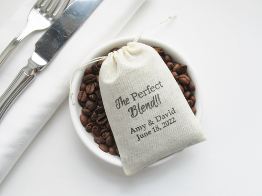 The Perfect Blend, Cotton Drawstring Wedding Favor Bags, Diy Personalized Tea Or Coffee Gifts