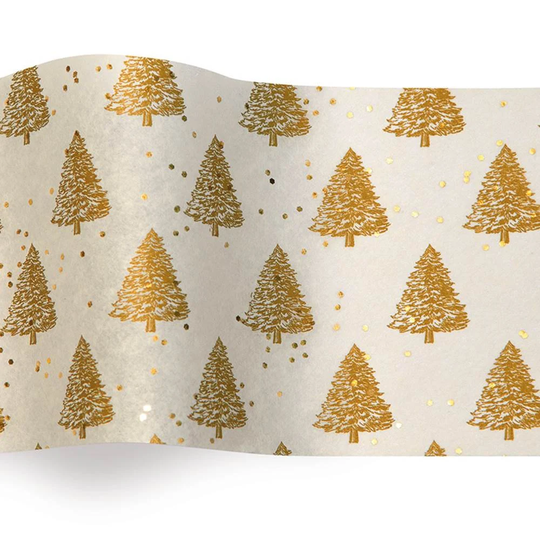Christmas Trees Gold Gemstone Sequinned Tissue Paper Sheets X5 - Ideal Seasonal New Design