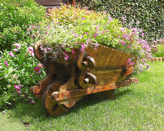 Wheelbarrow Planter, Wooden Wheelbarrow, Decking Outdoor Garden Decor, Gifts, Large Ornament