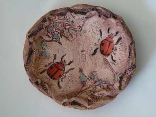 Rustic Lady Bug Trinket Dish, Lady Bug Spoon Rest, Ring Patio Or Yard Decoration