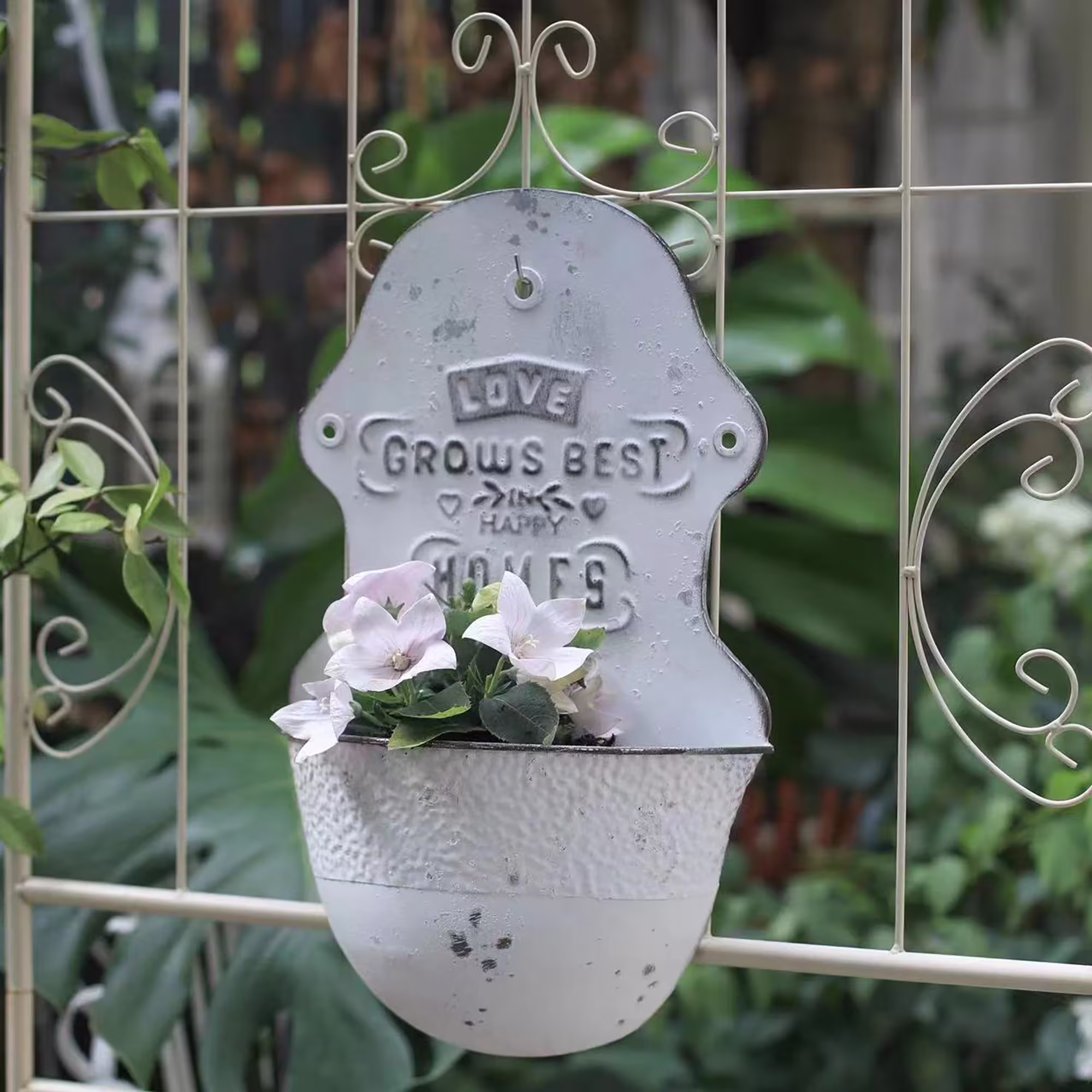 Metal Wall Planters Flowers "Love Grows Best in Happy Homes