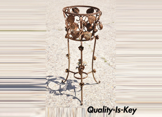 Vtg French Art Nouveau Wrought Iron Leaf Vine Garden Planter Pot Flower Stand