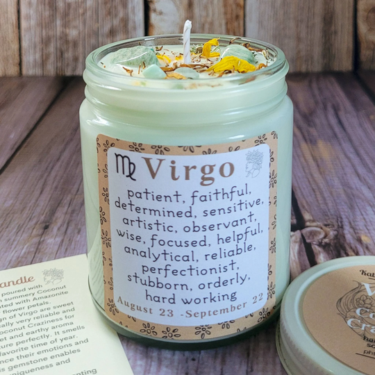 Virgo Candle | Zodiac Gift With Crystals & Herbs Eco Friendly
