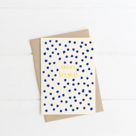 Shine Bright Christmas Card | Stars Modern Xmas Merry Seasons Greeting Eco-Friendly Recycled Hand Painted