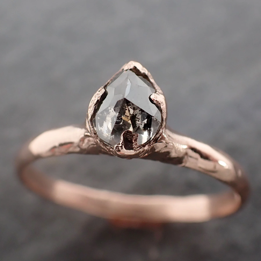Faceted Fancy Cut Salt & Pepper Diamond Solitaire Engagement 14K Rose Gold Wedding Ring Byangeline 2586