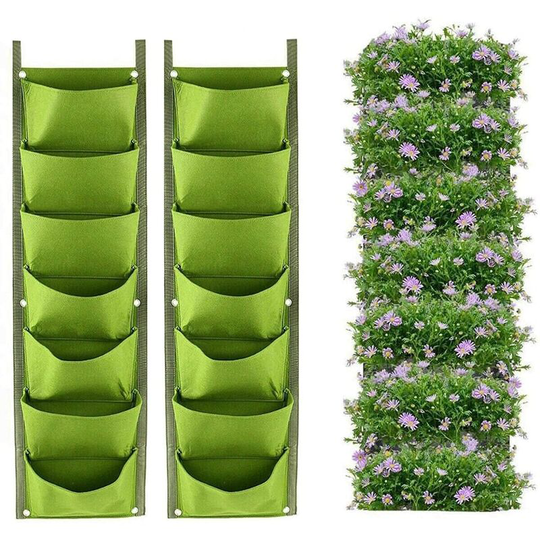 Echoo - Hanging Planter Bags, 2 Pack 7 Pocket Vertical Hanging Wall Planter Planting Grow Bags Indoor Outdoor Gardening Vertical Green Flower Pot