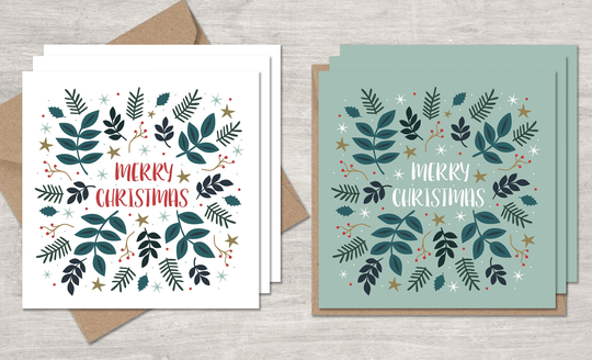 Pack Of Luxury Holly & Berries Christmas Cards, Cards Pack, Seasonal Set, Festive