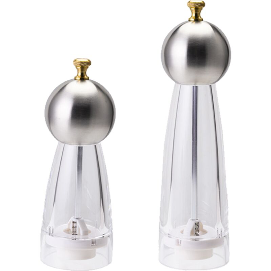 Premium Acrylic Salt and Pepper Grinder Set, Adjustable Coarseness, Easy to Fill 8 inches + 6 inches (color box)