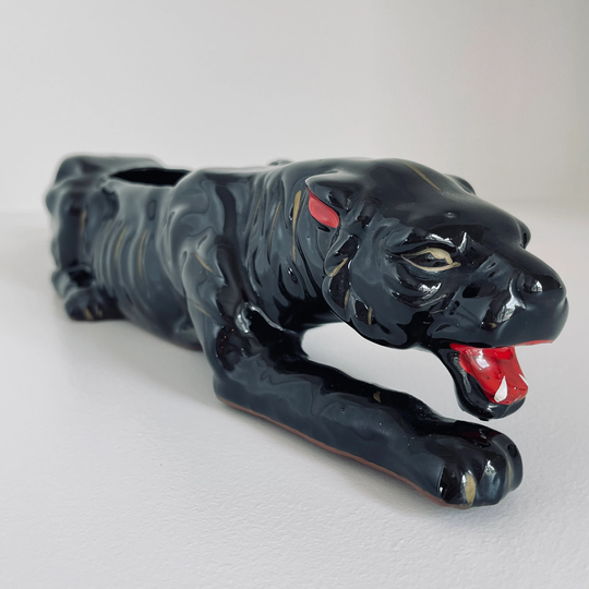 Mcm Black Panther Planter | Japan Redware Vintage Mid-Century Modern