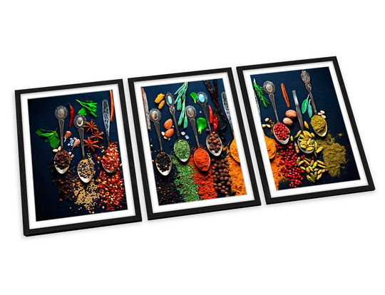 Spices Herbs Modern Spoons Framed Art Prints Set Picture Poster Artwork