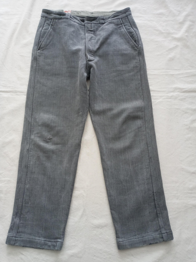 Vintage French Chore Pants Striped Coutil Piqué Cord Workwear 1950S 50S Grey Cotton Whipcord Work Trousers Salt & Pepper