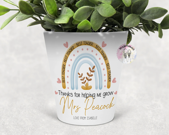 Teacher Gift | Teacher Plant Pot Personalised Planter Thank You For Helping Me Grow Appreciation Gift Yellow Rainbow