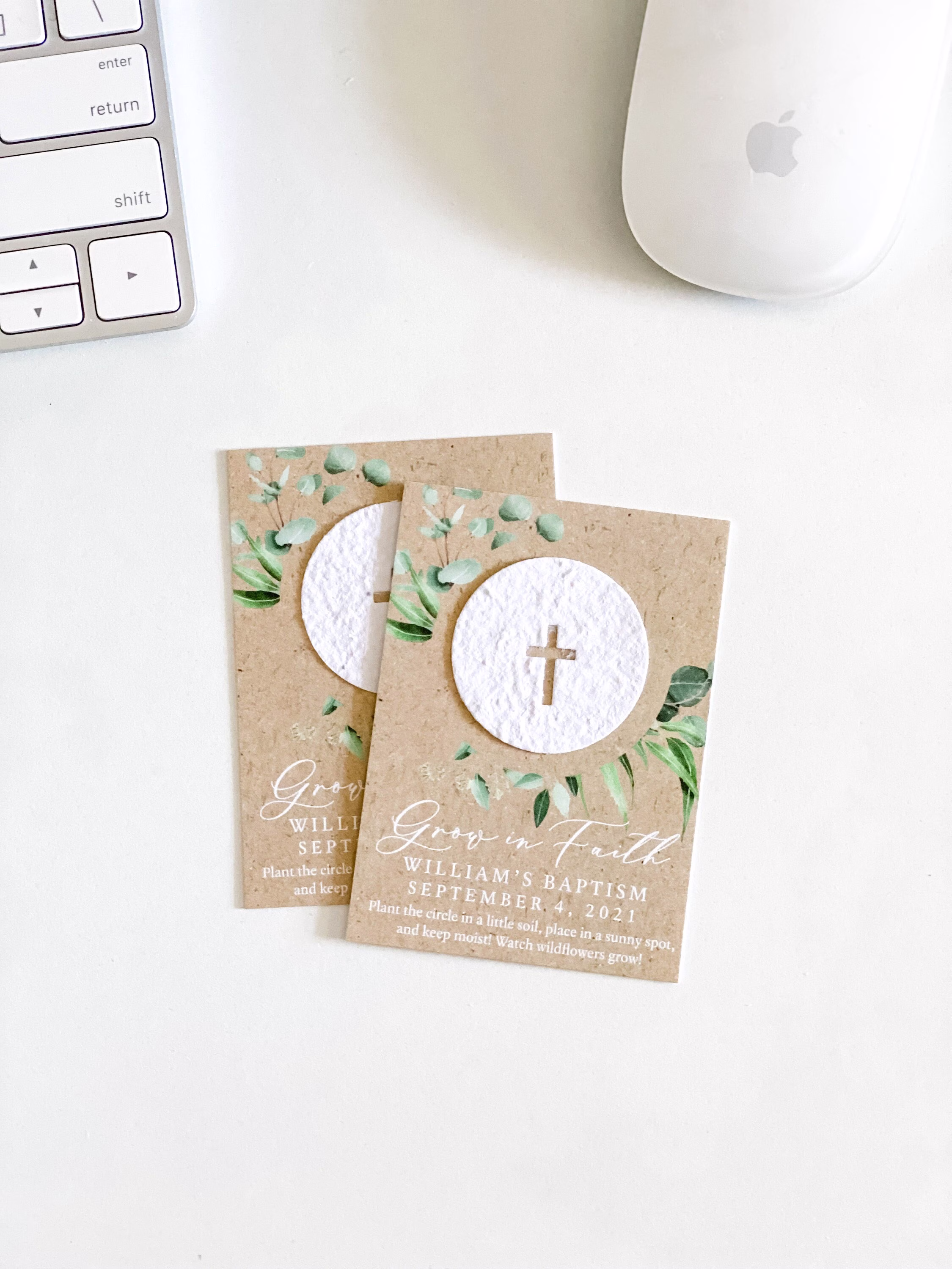 Grownotes™, Grow in Faith Baptism Favor Cards, Communion, Christening, Wallet Size, Mini Seed Paper, Plantable Favors, Mailable