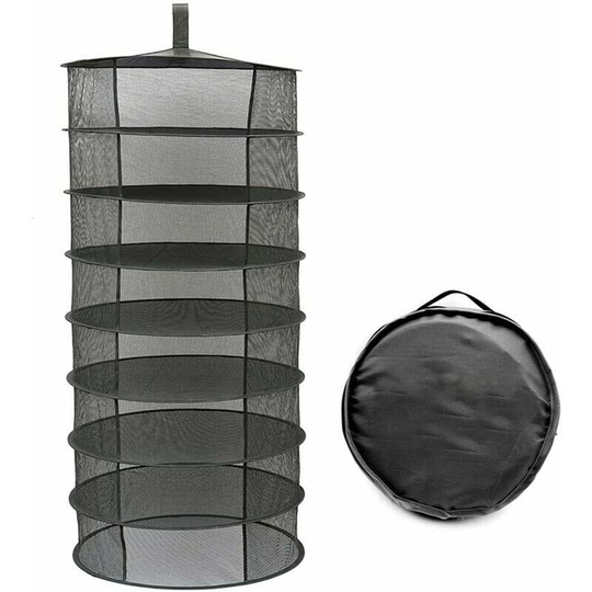 Herb Drying Rack, Hanging Plant Drying Net, 2 Feet Black Foldable Mesh Trays Without Zipper (8 Layers)
