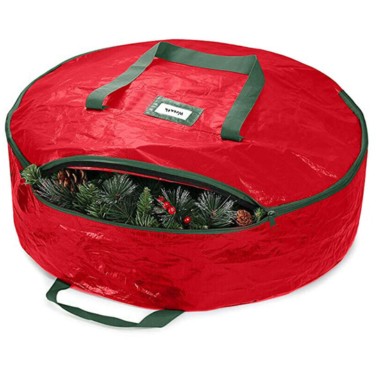 Heguyey - Christmas Wreath Storage Bag Pure Color Layer Red Seasonal Wreath Storage Case with Dual Zippers and Handles, Red