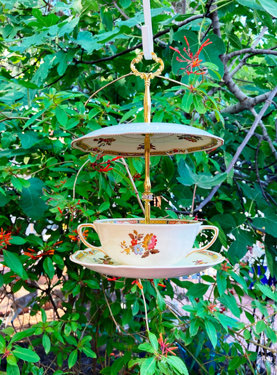 Tea Cup Bird Feeder, Seed Thistle Vintage China, Bath, Gift For Mom, Housewarming Gift, Lover
