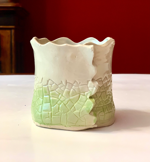 Hand-Made Mint Green Clay Planters. Irregular Shape, Good For Small Flower Or Succulents