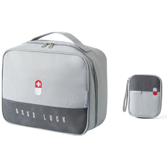 Sun Flowergb - 2pcs Zippered First Aid Bag Medication Organizer Travel Medicine Pill Box Gray