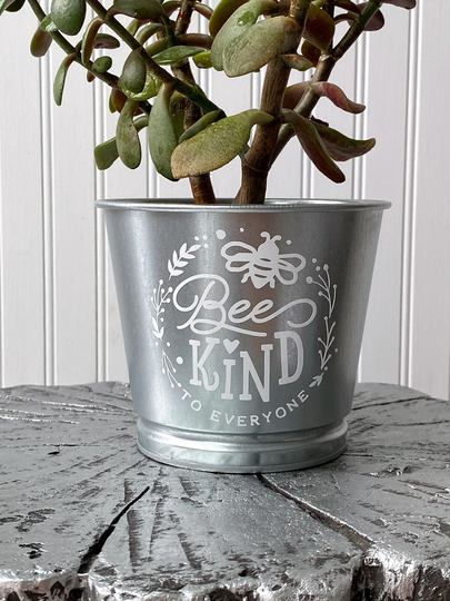 Bee Kind To Everyone Planter /Silver Galvanized Metal Indoor/Farmhouse Décor Custom Personalized Plant Pot