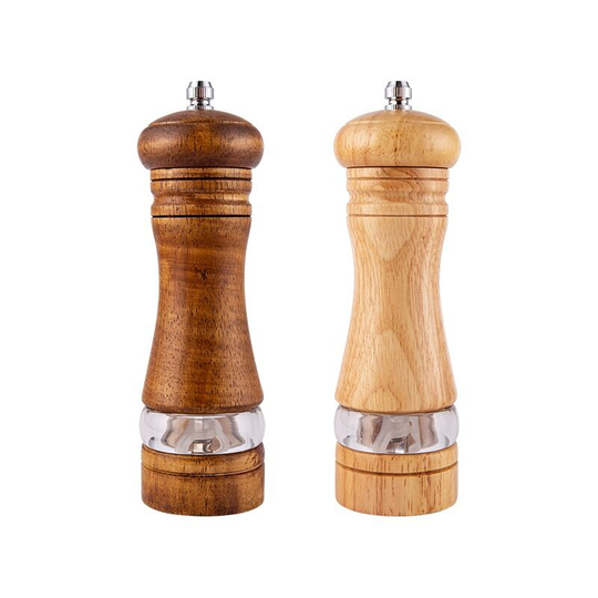 Set of 2 Wooden Pepper Mills, Ceramic Grinder with Salt and Pepper Grinder Spice Grinder with Cleaning Brush