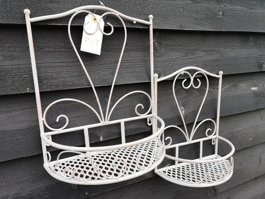 Pair Of Metal Wall Planters Flower Pot Vintage Grey Look Home & Garden Fence