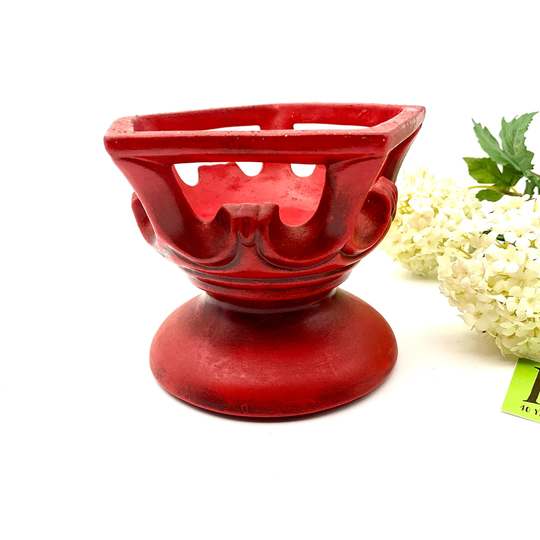 Vintage Red Ceramic Footed Planter; Five Sided Cut Out Flower Pot; Candle Holder; Stand Mid Century Modern My40Yearcollection