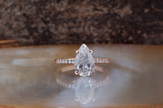 2.02 Ct Salt & Pepper Diamond-Salt & Pepper Diamond Engagement Ring-2Ct Pear Ring-Grey