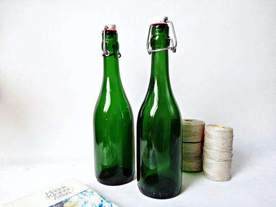 2 Primitive Bottles/Beer Amber Bottle /0, 5L /Half Liter Storage Oil, Herbs & Spices