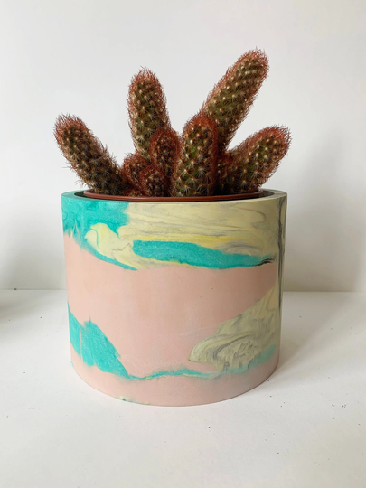 Large Multicolour Marbled Jesmonite Plant Pot - Bohai Collection