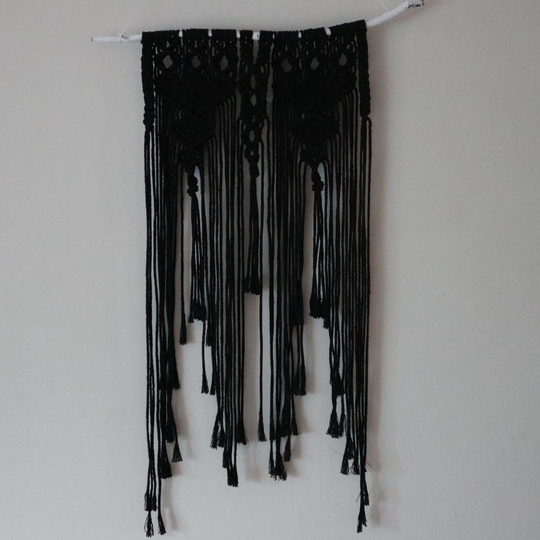 Black Macrame Wall Hanging, Hand Made Art, 100% Cotton, Bohemian Artwork, Planters, Fabric, Handmade, Home Decor, Interior Design