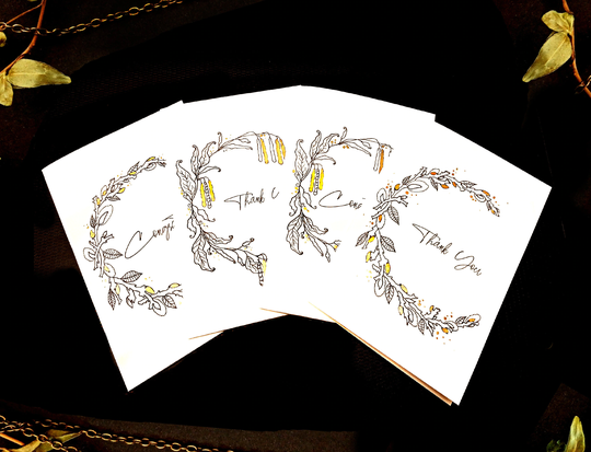 Floral Wreath Cards Gold - Fall Spring Seasonal Thank You Congratulations Invitation Hazel & Willow Catkin Botanical Border Illustration